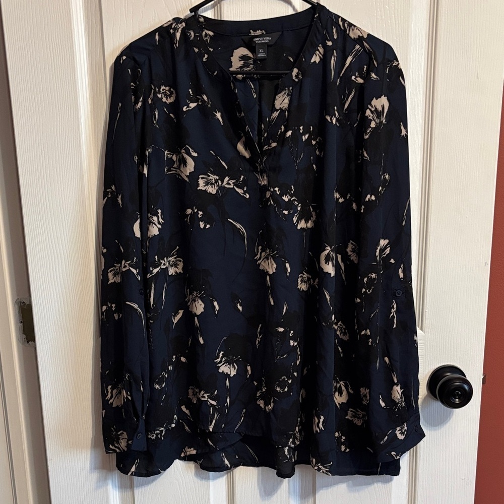 Dark blue and black floral blouse